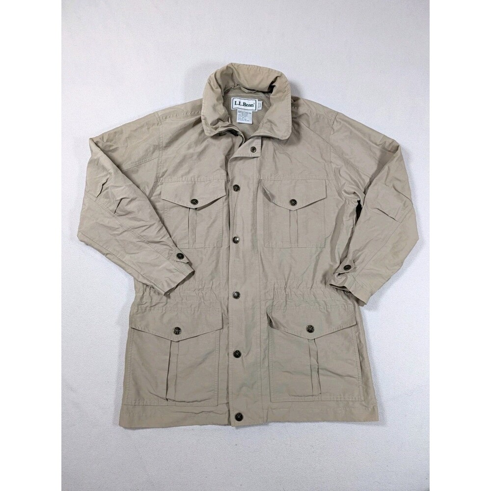 Vintage L.L. Bean Field Jacket Mens M Khaki Hooded Safari Utility Barn Gorpcore